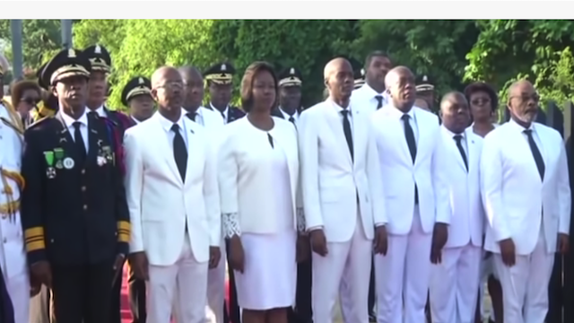 Haitian President Jovenel Moise (c), his wife and top Haitian leaders