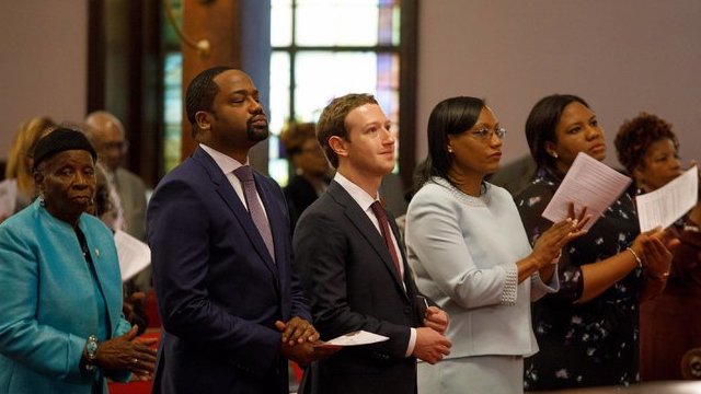 Mark Zuckerberg attend a Church Service in March 2017 at Mother Emanuel African Methodist Episcopal Church in Charleston, S.C.