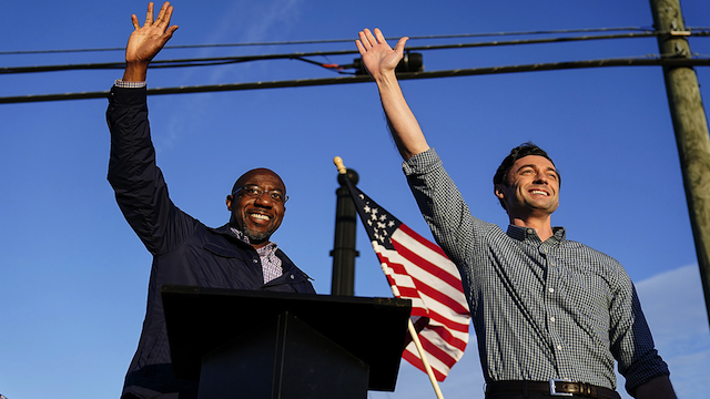 Raphael Warnock and Jon Ossoff campaigning in 2020