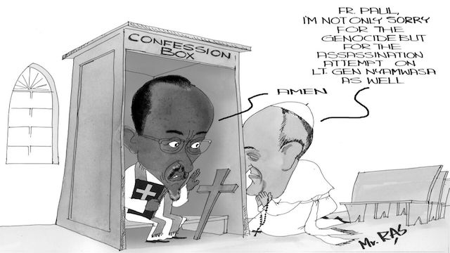 Pope Francis' and General Paul Kagame's cartoon in Ugandan New Vision, Dec 20, 2016