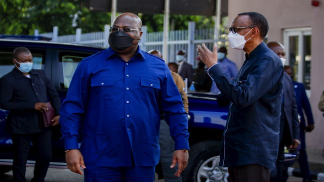 Felix Tshisekedi and Paul Kagame in Gisenyi, Rwanda  on June 25, 2021