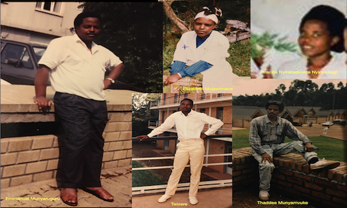  Maj Ir Emmanuel Munyaruguru (left),  Elizabeth Mujawimana and Priscilla Nyarahabineza Nyirarusagi (top), and Twizere (bottom left) and  Thaddée Munyamvuke (bottom right) , in late 1980s. 