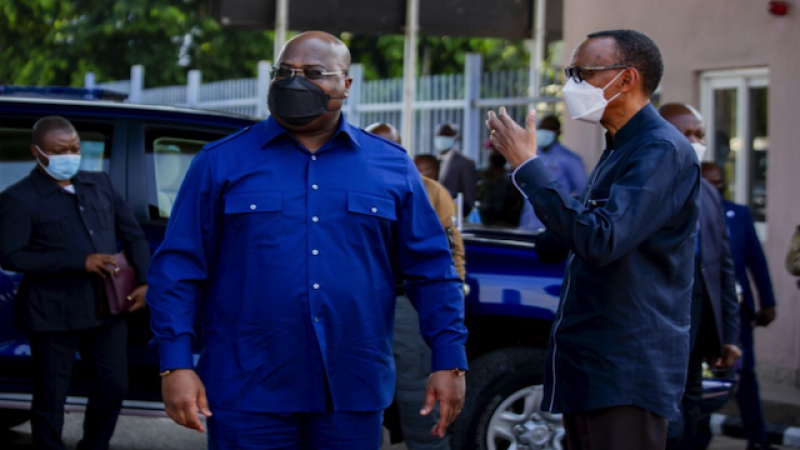 Felix Tshisekedi and Paul Kagame in Gisenyi, Rwanda on June 25, 2021